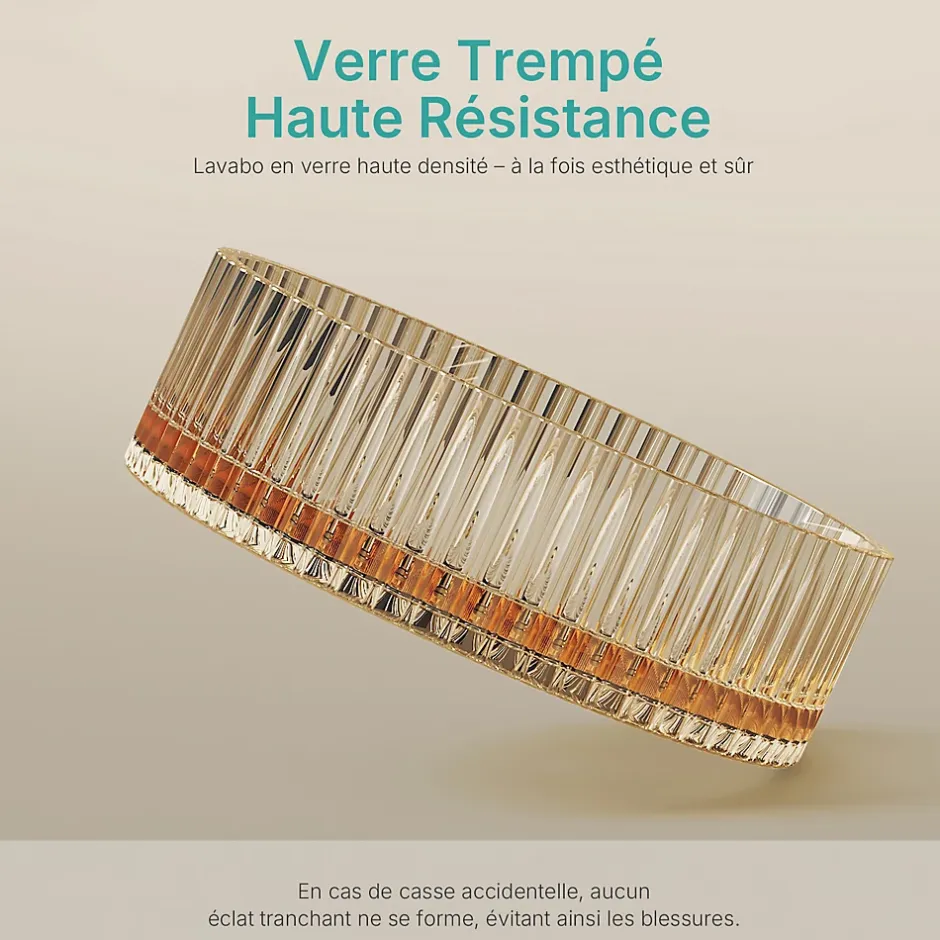 EMKE Lavabo en Verre Trempé Rond à Poser 400x400x120 mm, Vasque Salle de Bain, Rose Gold* Vasque À Poser