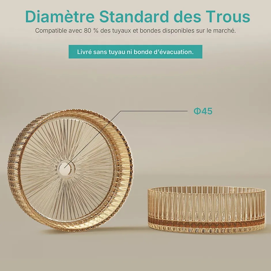 EMKE Lavabo en Verre Trempé Rond à Poser 400x400x120 mm, Vasque Salle de Bain, Rose Gold* Vasque À Poser