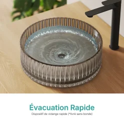 EMKE Lavabo en Verre Trempé Rond à Poser 400x400x120 mm, Vasque Salle de Bain, Gris Transparent* Vasque À Poser