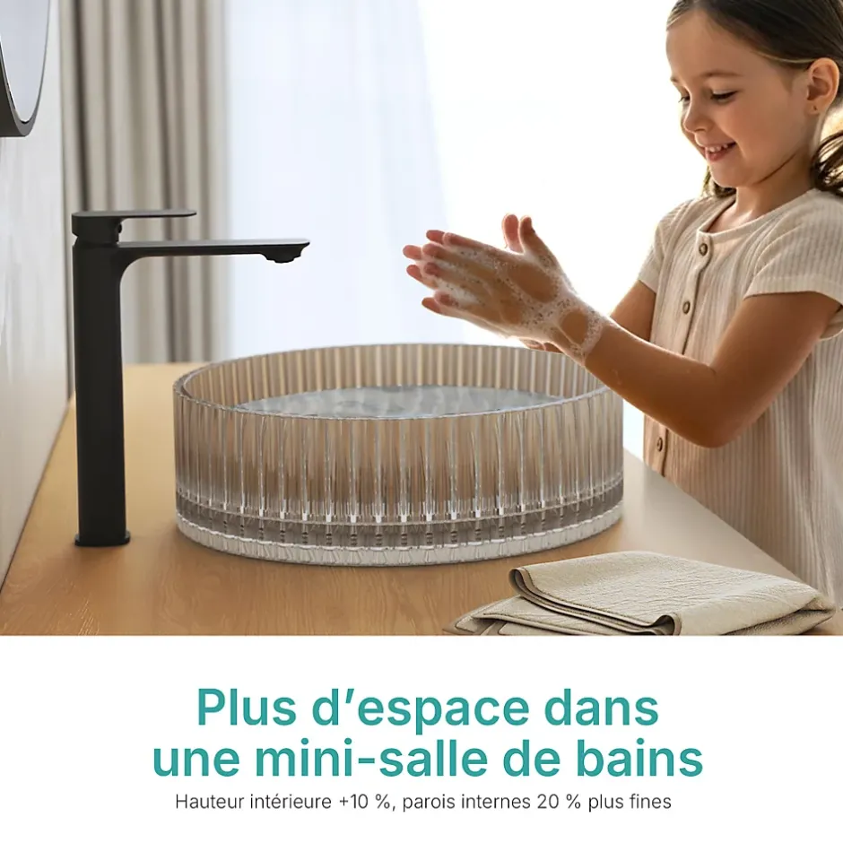 EMKE Lavabo en Verre Trempé Rond à Poser 400x400x120 mm, Vasque Salle de Bain, Gris Transparent* Vasque À Poser