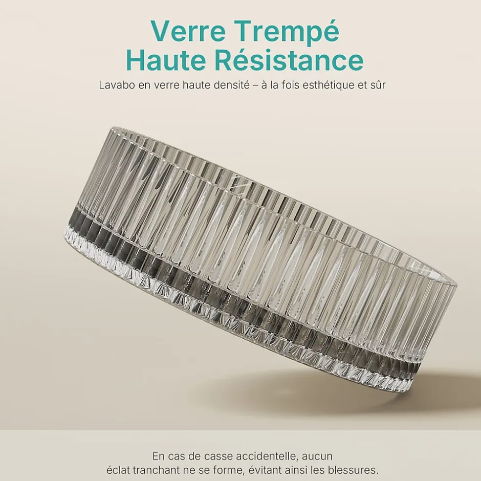 EMKE Lavabo en Verre Trempé Rond à Poser 400x400x120 mm, Vasque Salle de Bain, Gris Transparent* Vasque À Poser