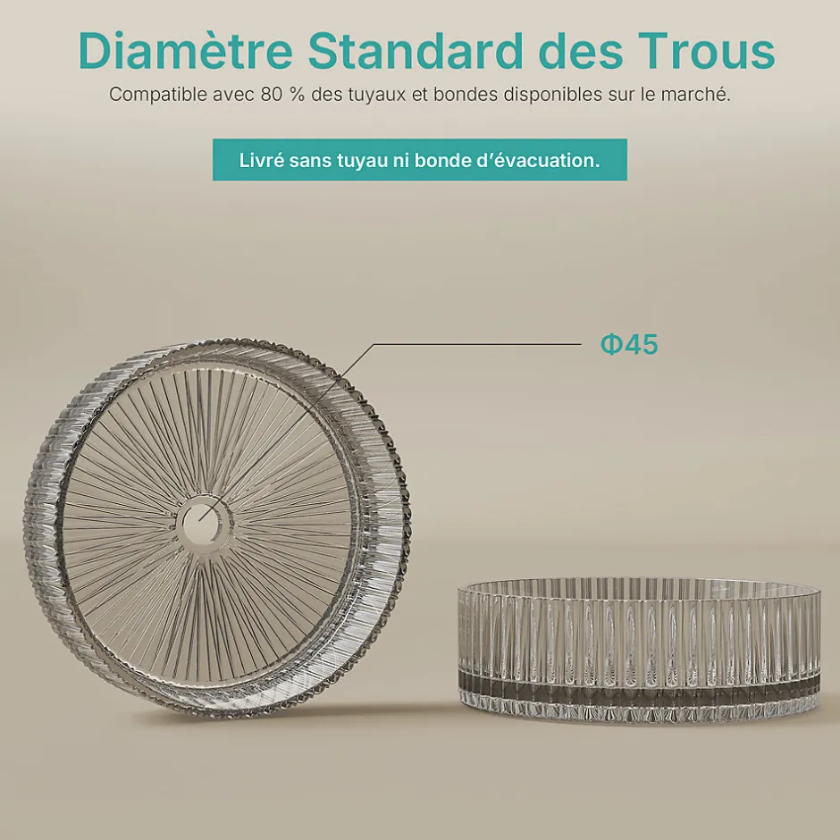 EMKE Lavabo en Verre Trempé Rond à Poser 400x400x120 mm, Vasque Salle de Bain, Gris Transparent* Vasque À Poser