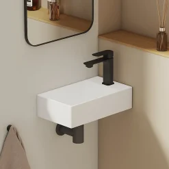 EMKE Lavabo Mural en Céramique 38x22x10cm, Blanc Brillant, Vasque Murale Carrée avec Trou pour Robinet* Lavabo