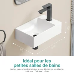 EMKE Lavabo Mural en Céramique 38x22x10cm, Blanc Brillant, Vasque Murale Carrée avec Trou pour Robinet* Lavabo