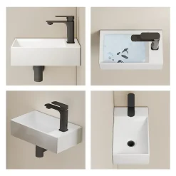 EMKE Lavabo Mural en Céramique 38x22x10cm, Blanc Brillant, Vasque Murale Carrée avec Trou pour Robinet* Lavabo