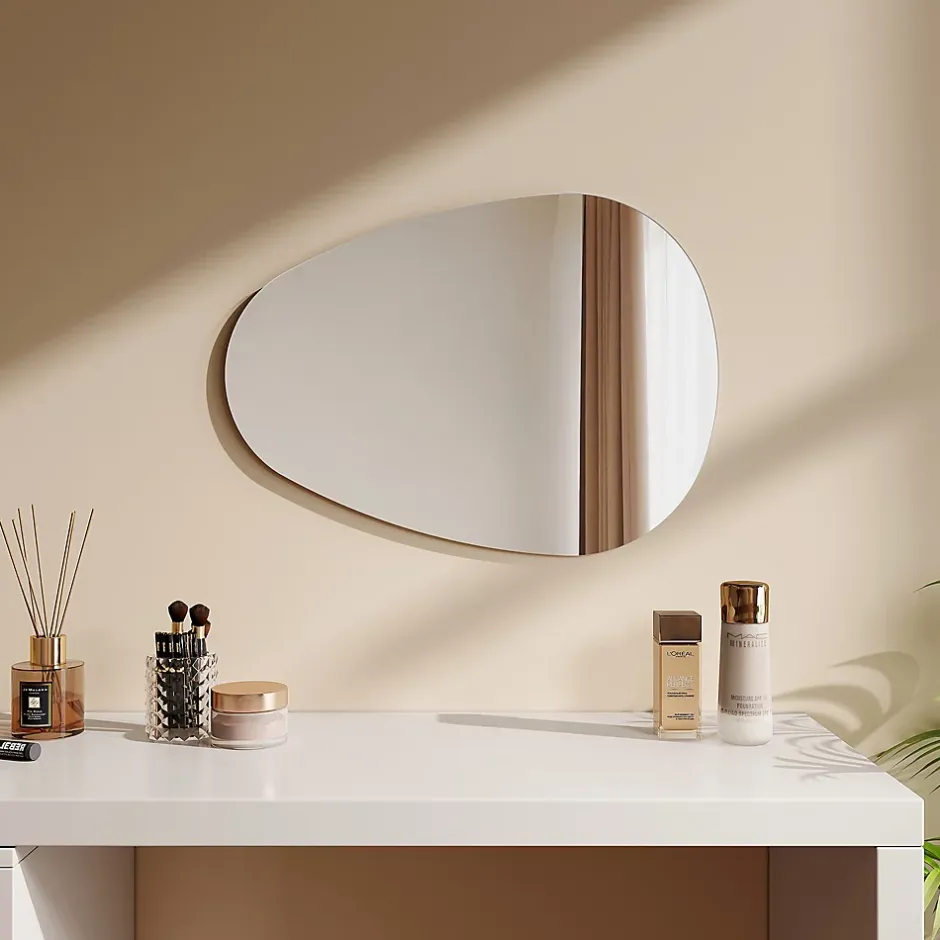 EMKE Miroir de Salle de Bain Asymétrique 45 x 60 cm, Miroir Ovale pour Salle de Bain, Miroir Mural irrégulier Miroir Décoratif