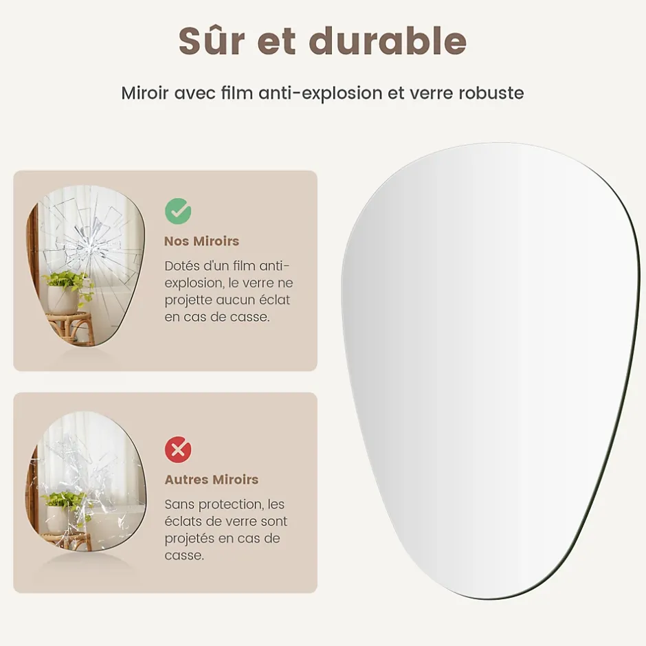EMKE Miroir de Salle de Bain Asymétrique 45 x 60 cm, Miroir Ovale pour Salle de Bain, Miroir Mural irrégulier Miroir Décoratif