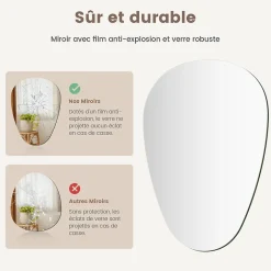 EMKE Miroir de Salle de Bain Asymétrique 50 x 70 cm, Miroir Ovale pour Salle de Bain, Miroir Mural irrégulier Miroir Décoratif