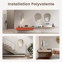 EMKE Miroir de Salle de Bain Asymétrique 50 x 70 cm, Miroir Ovale pour Salle de Bain, Miroir Mural irrégulier Miroir Décoratif
