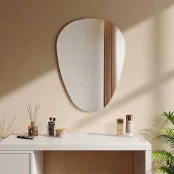 EMKE Miroir de Salle de Bain Asymétrique 60 x 80 cm, Miroir Ovale pour Salle de Bain, Miroir Mural irrégulier Miroir Décoratif