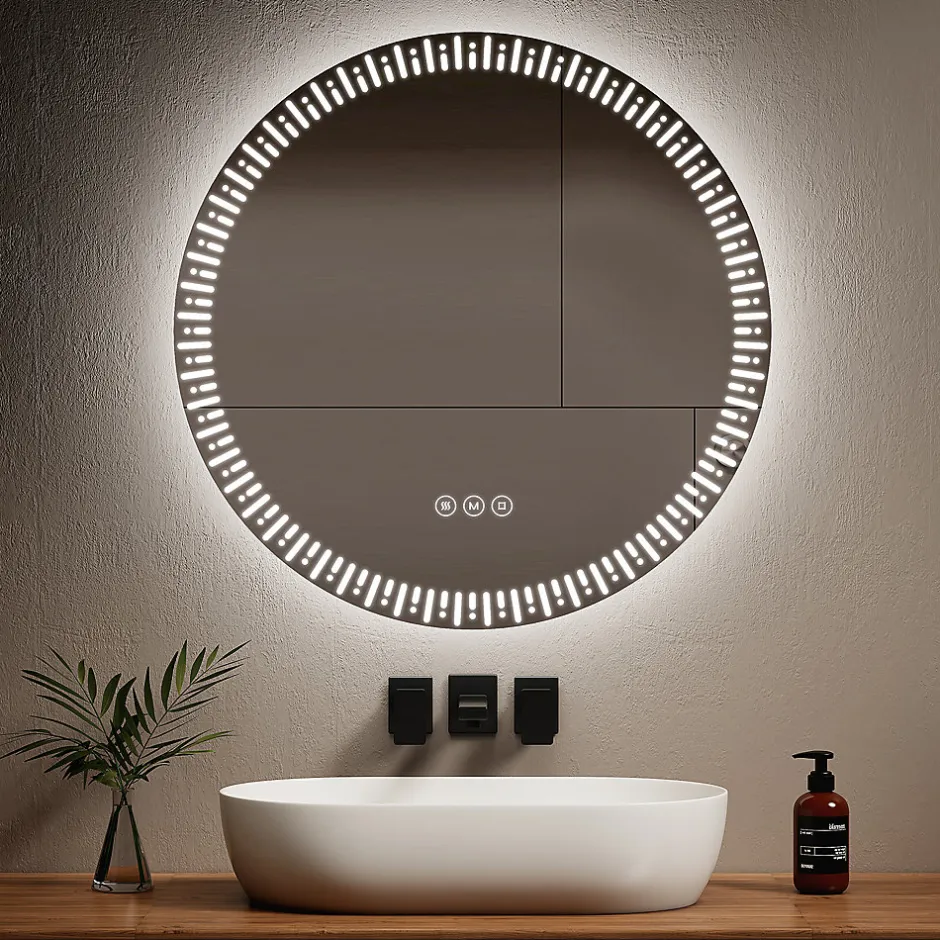 EMKE Miroir led salle de bain 80 cm, avec 3 Couleurs de lumière réglables+Anti-buée, Économie d'énergie miroir led