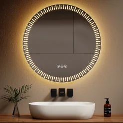 EMKE Miroir led salle de bain 80 cm, avec 3 Couleurs de lumière réglables+Anti-buée, Économie d'énergie miroir led