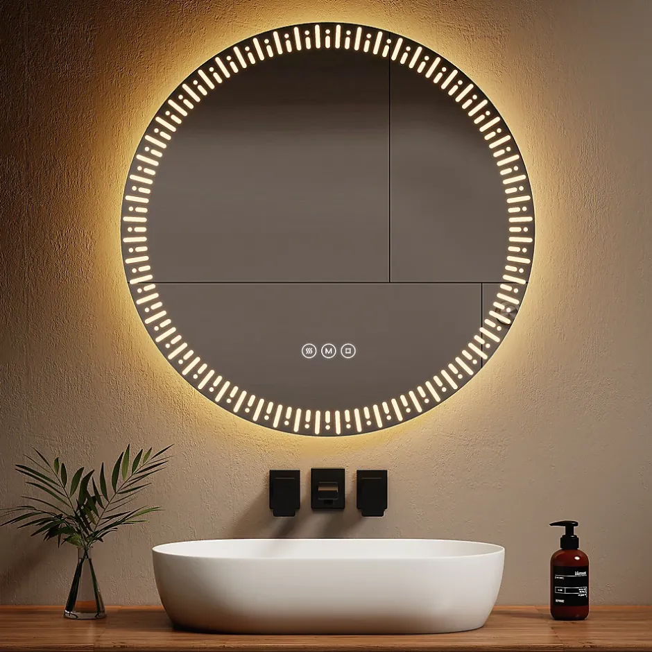 EMKE Miroir led salle de bain 80 cm, avec 3 Couleurs de lumière réglables+Anti-buée, Économie d'énergie miroir led