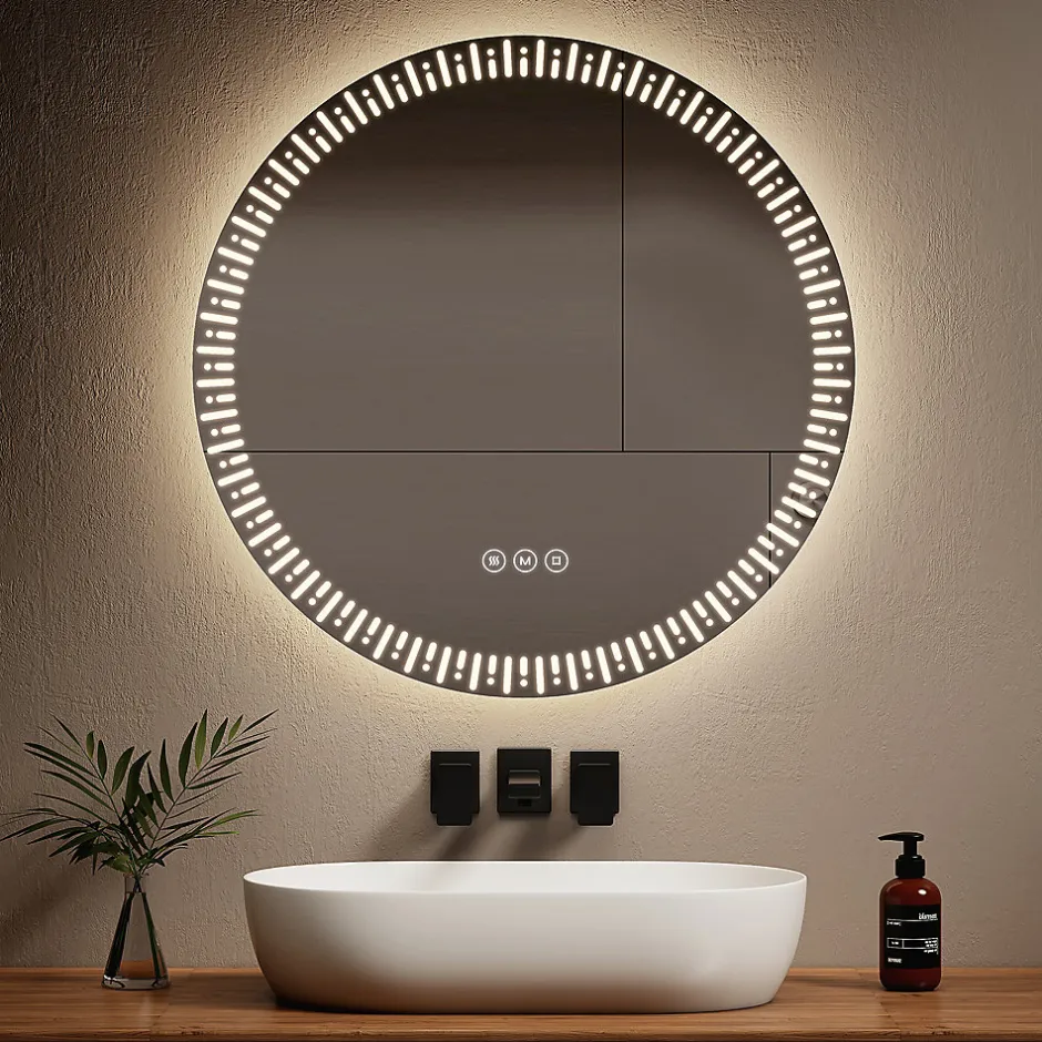 EMKE Miroir led salle de bain 80 cm, avec 3 Couleurs de lumière réglables+Anti-buée, Économie d'énergie miroir led