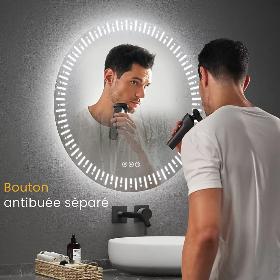 EMKE Miroir led salle de bain 80 cm, avec 3 Couleurs de lumière réglables+Anti-buée, Économie d'énergie miroir led