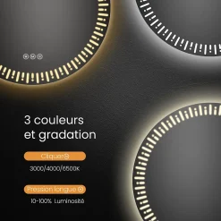 EMKE Miroir led salle de bain 80 cm, avec 3 Couleurs de lumière réglables+Anti-buée, Économie d'énergie miroir led