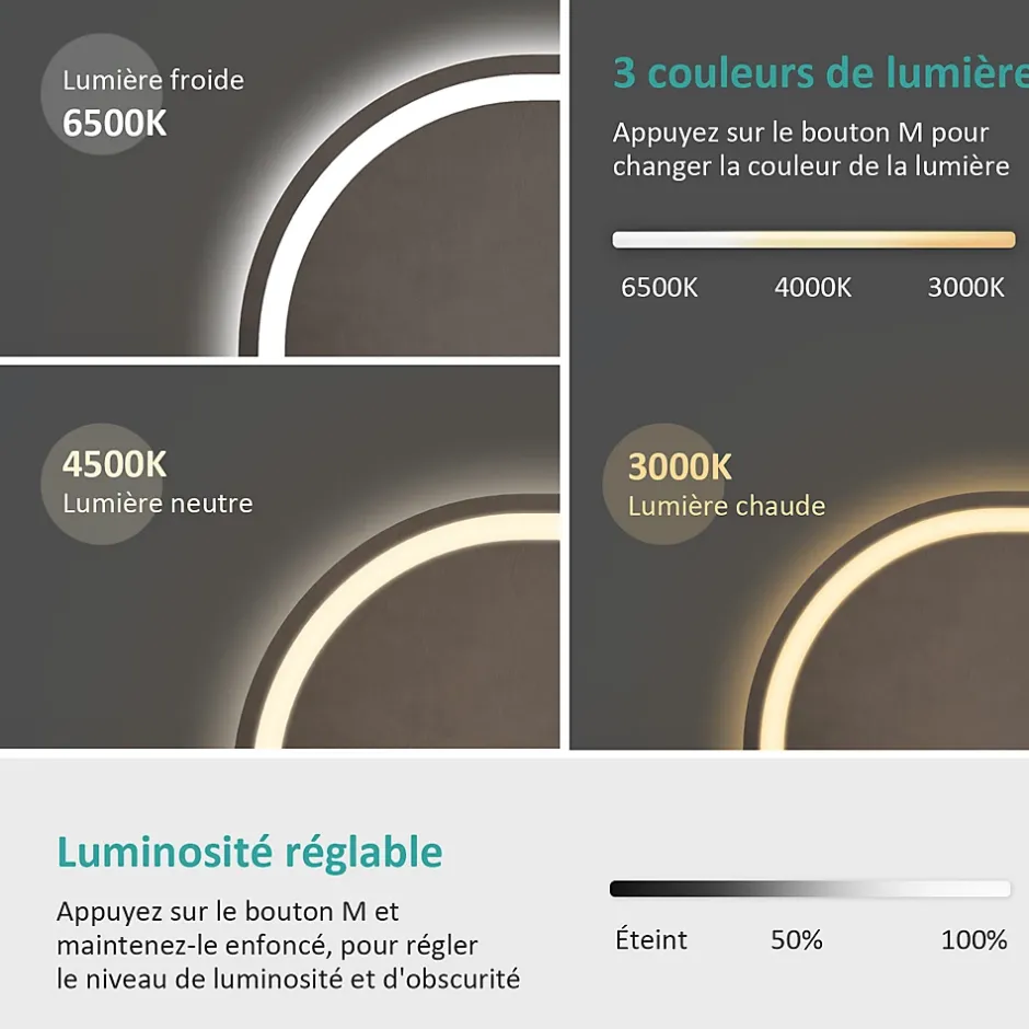 EMKE Miroir lumineux salle de bain ovale 80x60cm, Interrupteur Tactile, Anti-buée, LED éclairage Lumière Froide/Chaude/Neutre