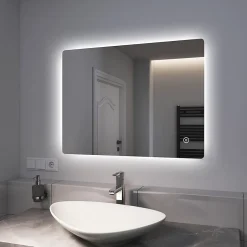 EMKE Miroir lumineux salle de bain Rétro-éclairage 80x60cm,Miroir LED avec Interrupteur Tactile,Anti-buée,lumière blanche froide* Miroir Lumineux