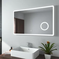 EMKE Miroir lumineux salle de bain 100x60cm,Miroir LED avec Interrupteur Tactile,3x Grossissement,éclairage Lumière Blanche Froide
