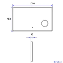 EMKE Miroir lumineux salle de bain 100x60cm,Miroir LED avec Interrupteur Tactile,3x Grossissement,éclairage Lumière Blanche Froide
