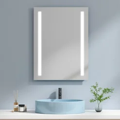 EMKE Miroir lumineux salle de bain 60x80cm, Miroir LED salle de bain, Miroir avec l'éclairage, Lumière blanche froide* Miroir Lumineux
