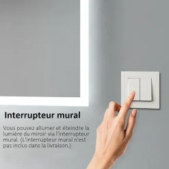 EMKE Miroir lumineux salle de bain 60x80cm, Miroir LED salle de bain, Miroir avec l'éclairage, Lumière blanche froide* Miroir Lumineux