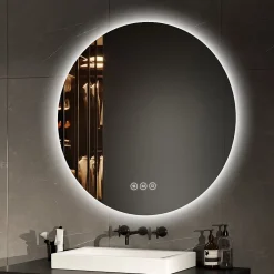 EMKE Miroir lumineux salle de bain rond 80cm, rétro-éclairage, Interrupteur Tactile, Anti-buée, LED Lumière Froide/Neutre/Chaude
