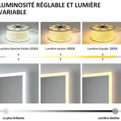 EMKE Miroir lumineux salle de bain 100x60cm,Interrupteur Tactile,Anti-buée,3x Grossissement,Bluetooth,3 couleurs de LED Lumières
