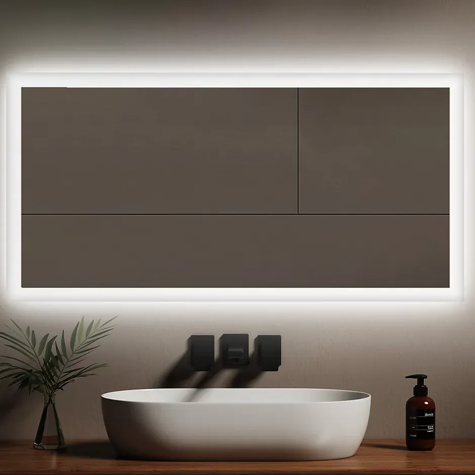 EMKE Miroir lumineux salle de bain 120x60cm, Miroir LED avec Interrupteur à bouton, Anti-buée, lumière Blanche Froide/Chaude* Miroir Lumineux