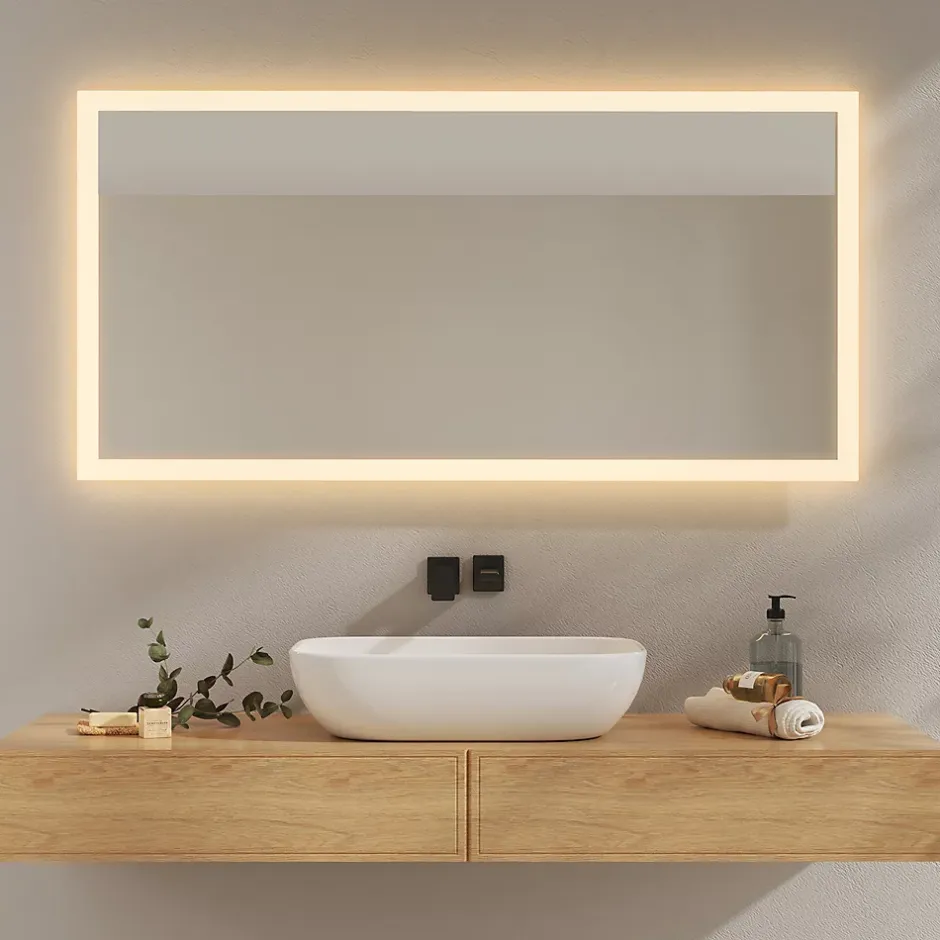 EMKE Miroir lumineux salle de bain 120x60cm, Miroir LED avec Interrupteur à bouton, Anti-buée, lumière Blanche Froide/Chaude* Miroir Lumineux