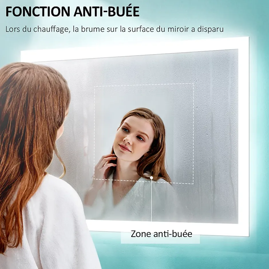 EMKE Miroir lumineux salle de bain 120x60cm, Miroir LED avec Interrupteur à bouton, Anti-buée, lumière Blanche Froide/Chaude* Miroir Lumineux