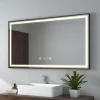 EMKE Miroir lumineux salle de bain 120x70cm,cadre noir,Interrupteur Tactile, Anti-buée, Horloge et Température, LED Lumière Neutre