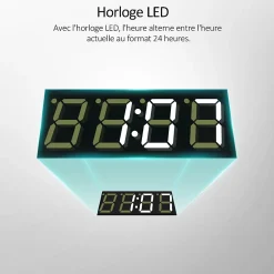 EMKE Miroir lumineux salle de bain 120x70cm,cadre noir,Interrupteur Tactile, Anti-buée, Horloge et Température, LED Lumière Neutre