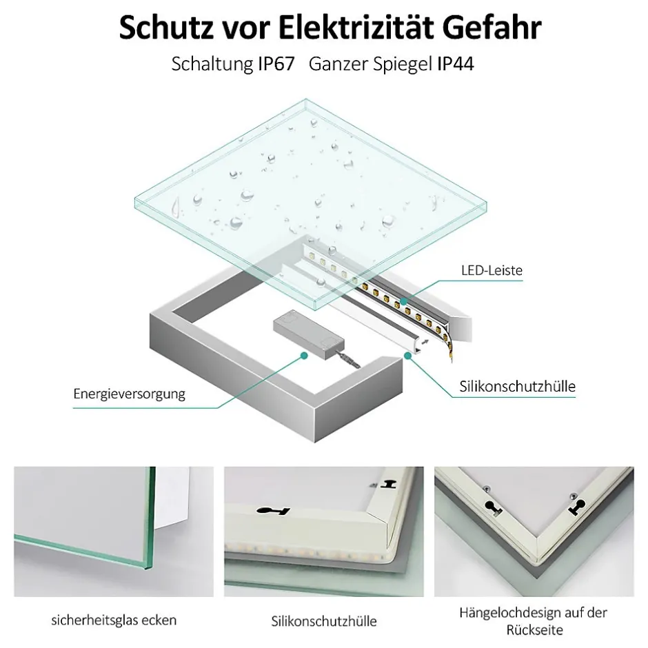 EMKE Miroir lumineux salle de bain Rétro-éclairage 100x60cm, avec Interrupteur Tactile, LED éclairage lumière Froide/Chaude/Neutre