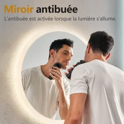 EMKE Miroir lumineux salle de bain rond diamètre 80cm, Miroir LED avec Interrupteur Tactile, Anti-buée, 3 couleurs de Lumières* Miroir Lumineux