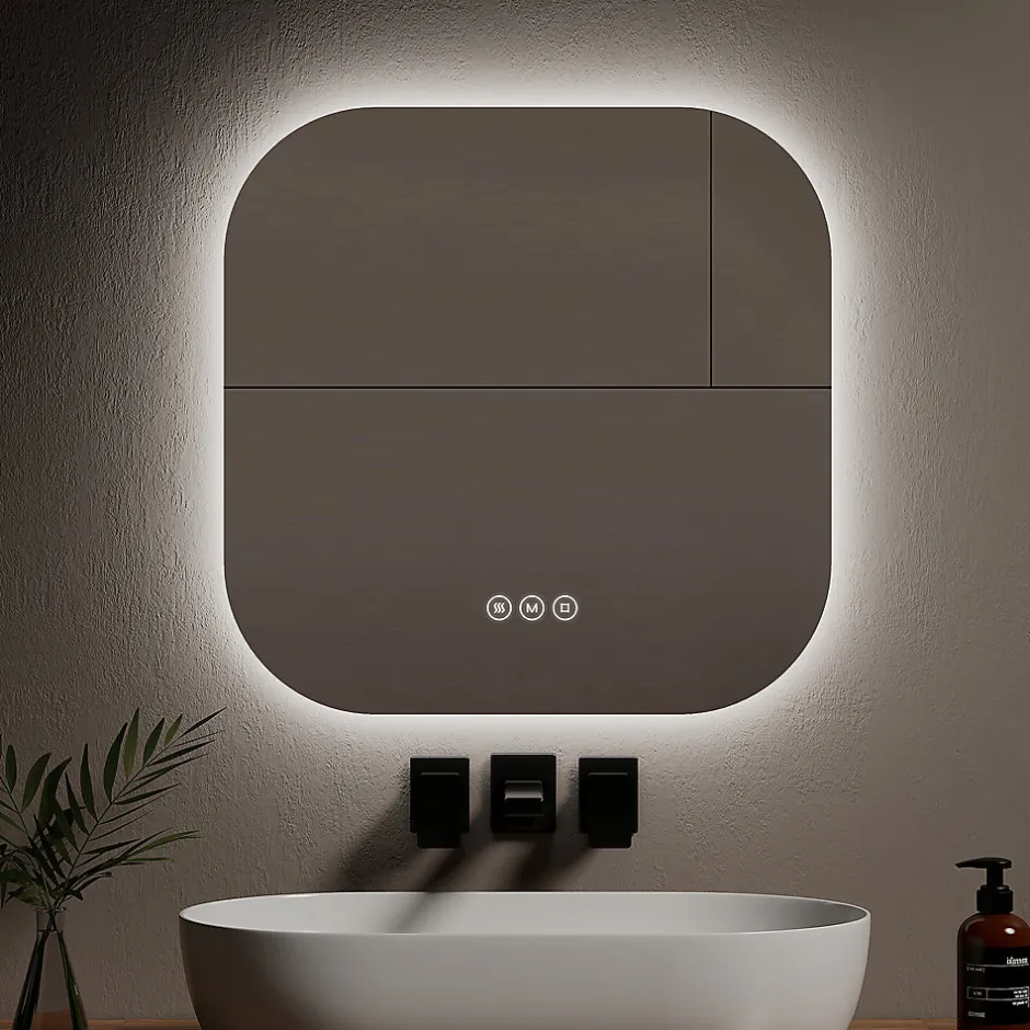 EMKE Miroir lumineux salle de bain sans cadre 60x60cm , Interrupteur Tactile, Anti-buée, LED Lumière Blanche Froide/Neutre/Chaude