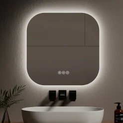EMKE Miroir lumineux salle de bain sans cadre 60x60cm , Interrupteur Tactile, Anti-buée, LED Lumière Blanche Froide/Neutre/Chaude