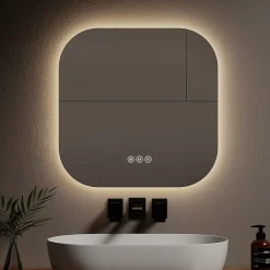 EMKE Miroir lumineux salle de bain sans cadre 60x60cm , Interrupteur Tactile, Anti-buée, LED Lumière Blanche Froide/Neutre/Chaude