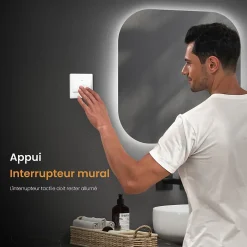 EMKE Miroir lumineux salle de bain sans cadre 60x60cm , Interrupteur Tactile, Anti-buée, LED Lumière Blanche Froide/Neutre/Chaude
