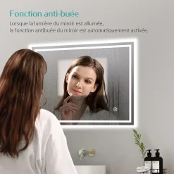 EMKE Miroir lumineux salle de bain 50x70cm, Miroir LED avec l'éclairage, Interrupteur Tactile, Anti-buée, Lumière Blanche Froide* Miroir Lumineux