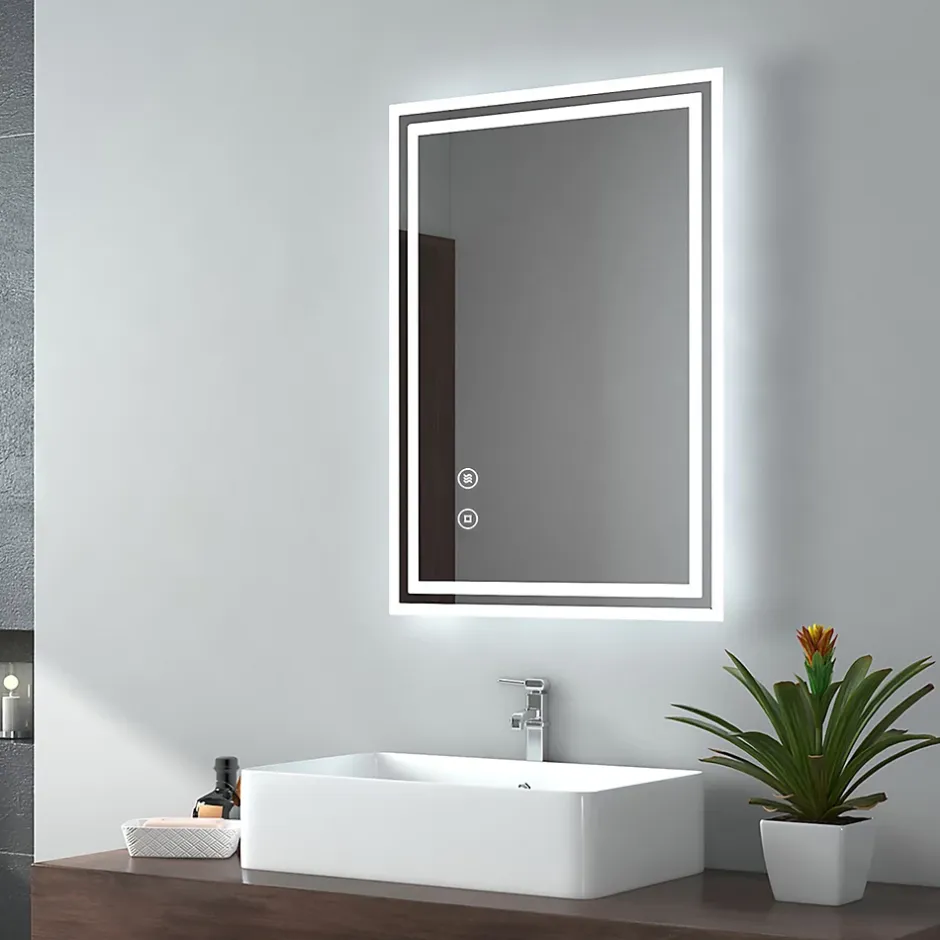 EMKE Miroir lumineux salle de bain 50x60cm, Miroir LED avec l'éclairage, Interrupteur Tactile, Anti-buée, Lumière Blanche Froide