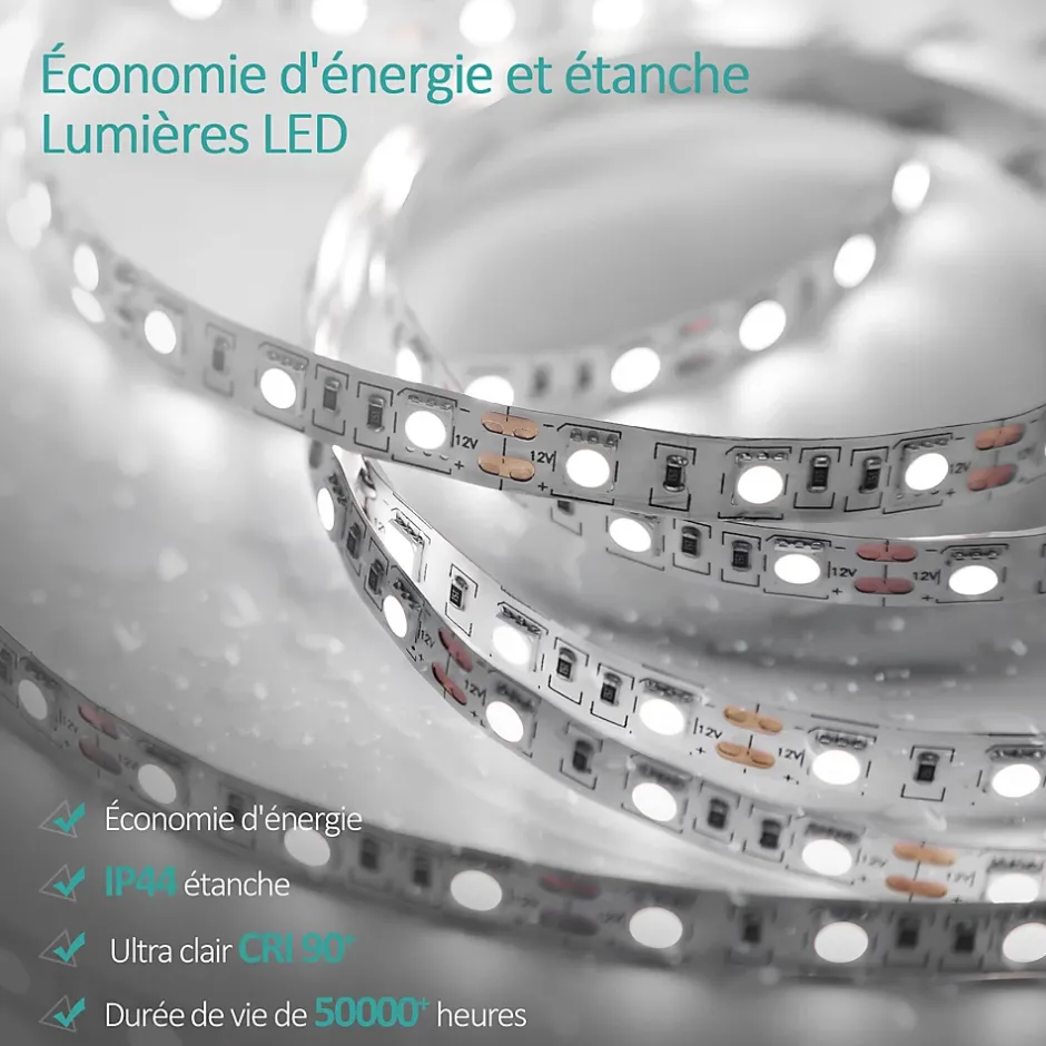 EMKE Miroir lumineux salle de bain 120x60cm, Miroir LED avec Interrupteur Tactile, 3x Grossissement, Lumière Blanche Froide