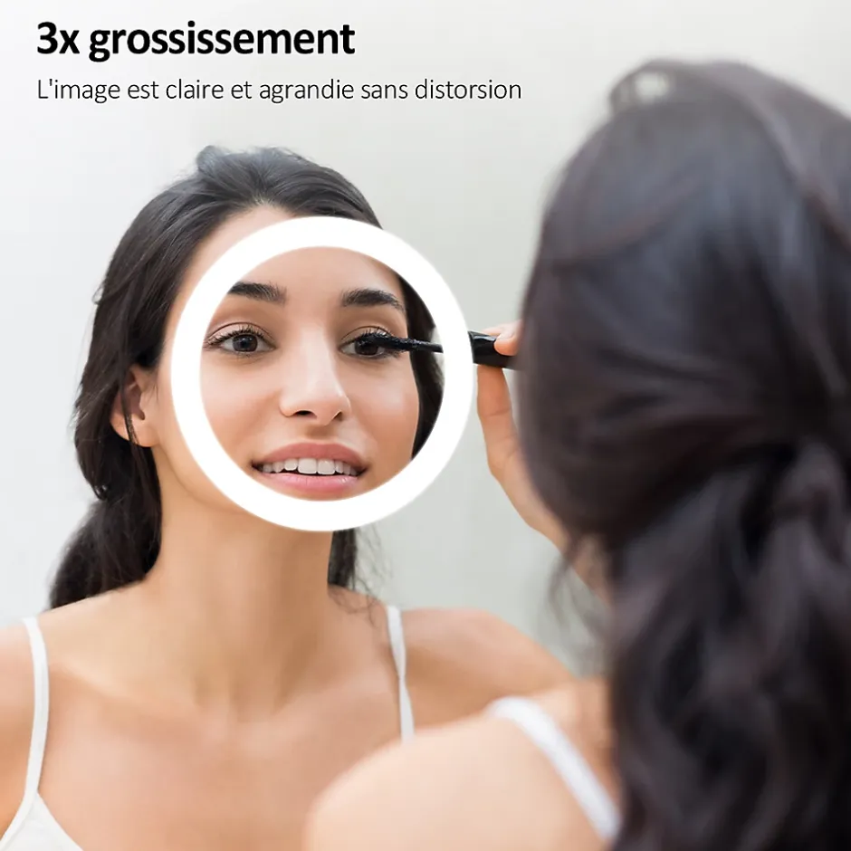 EMKE Miroir lumineux salle de bain 120x60cm, Miroir LED avec Interrupteur Tactile, 3x Grossissement, Lumière Blanche Froide