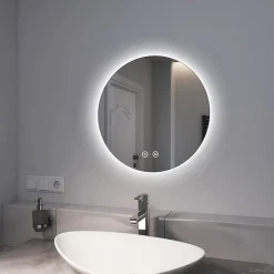 EMKE Miroir lumineux salle de bain rond 50cm, rétro-éclairage sans cadre, Interrupteur Tactile, Lumière Froide/Neutre/Chaude