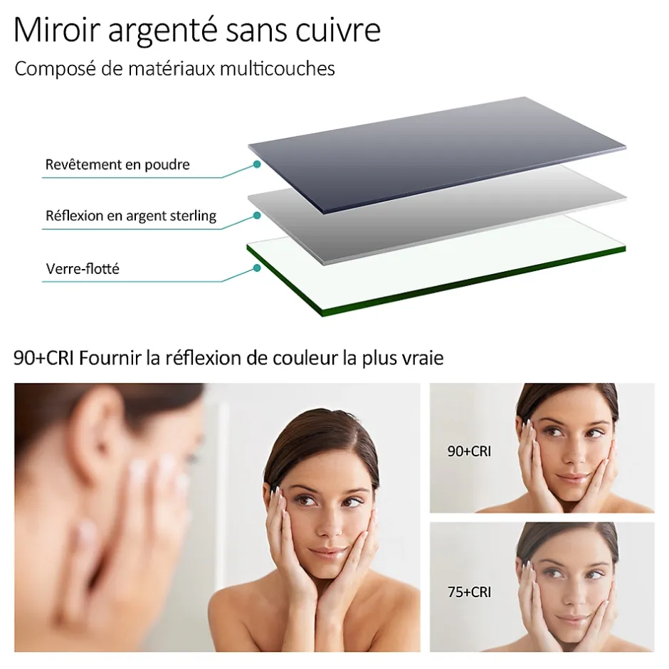 EMKE Miroir lumineux salle de bain rond 50cm, rétro-éclairage sans cadre, Interrupteur Tactile, Lumière Froide/Neutre/Chaude