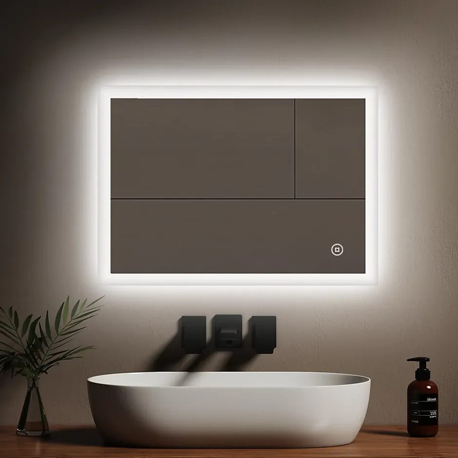 EMKE Miroir lumineux salle de bain 70x50cm, Miroir LED avec Interrupteur Tactile, 6500K, Dimmable* Miroir Lumineux