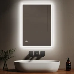 EMKE Miroir lumineux salle de bain 70x50cm, Miroir LED avec Interrupteur Tactile, 6500K, Dimmable* Miroir Lumineux