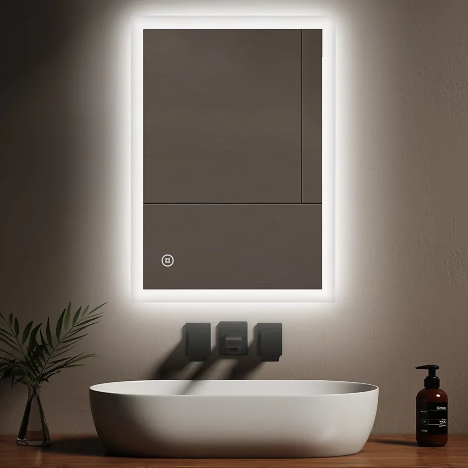 EMKE Miroir lumineux salle de bain 70x50cm, Miroir LED avec Interrupteur Tactile, 6500K, Dimmable* Miroir Lumineux