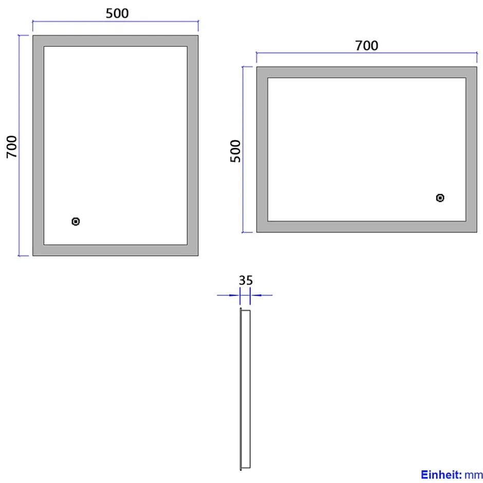 EMKE Miroir lumineux salle de bain 70x50cm, Miroir LED avec Interrupteur Tactile, 6500K, Dimmable* Miroir Lumineux