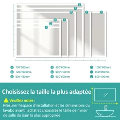EMKE Miroir lumineux salle de bain 70x50cm, Miroir LED avec Interrupteur Tactile, 6500K, Dimmable* Miroir Lumineux